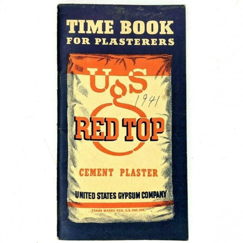 1938 US Red Top Cement Plaster Time Book Plasterer Advertising Notepad Gypsum 1L 