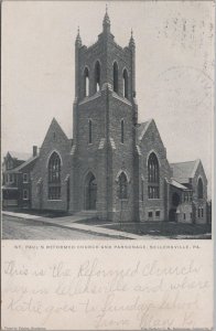 Postcard St Paul's Reformed Church and Parsonage Sellersville PA 1908