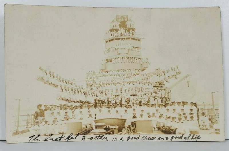 Rppc USS Wyoming The Last Get Together Good Crew Good Ship Postcard P16