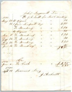 1873  Dr. John Ingersoll  Cigar  Receipt   10 x 8