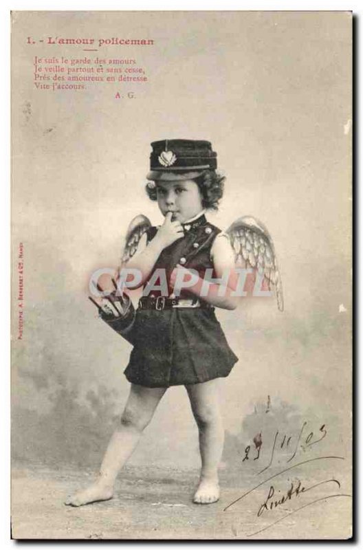 Old Postcard Fun Children L & # 39amour Policeman Police Detective Angel