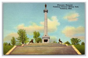 Wisconsin Memorial Vicksburg Military Park  Mississippi MS UNP Linen Postcard Z2