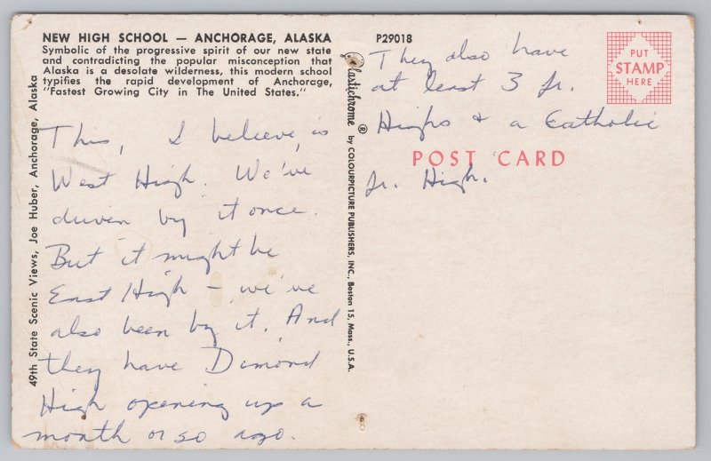 Anchorage Alaska~Anchorage High School Building~Vintage Postcard