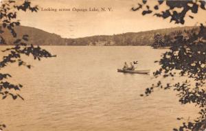 Oquaga Lake New York Row Boat Waterfront Scene Antique Postcard K32515