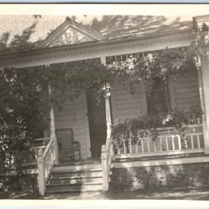 c1910s Cute House Porch RPPC Vines Nice Woodwork Fancy Real Photo Postcard A94