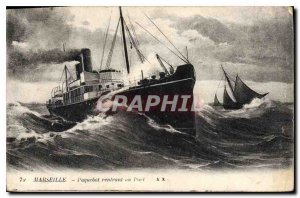 Old Postcard Marseille Ship returning to Port