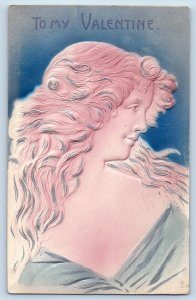 Oak Park Illinois IL Postcard Valentine Pretty Woman Airbrushed Embossed 1910