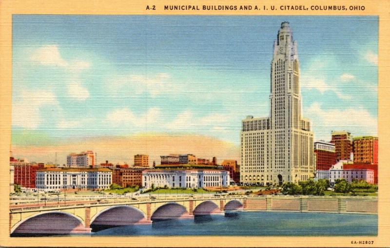 Ohio Columbus Municipal Buildings and A I U Citadel 1946 Curteich