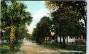 DAYTONA, FL Florida    VOLUSIA AVE Street Scene, Congregational CHURCH  Postcard