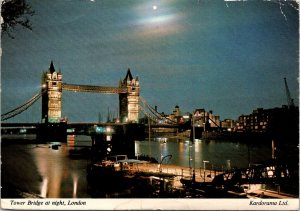 CONTINENTAL SIZE POSTCARD TOWER BRIDGE AT NIGHT LONDON U.K. MAILED 1978