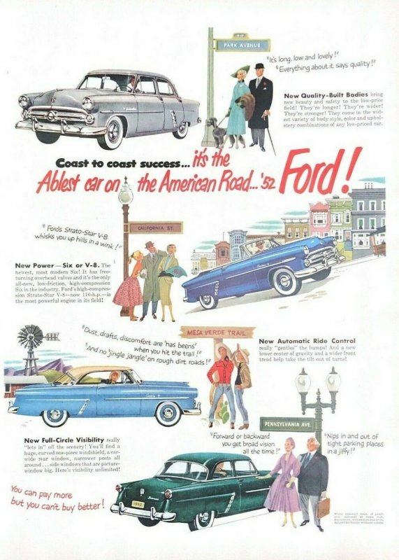 1952 Ford Automobile Vintage Print Ad Coast To Coast Success The Ablest Car 