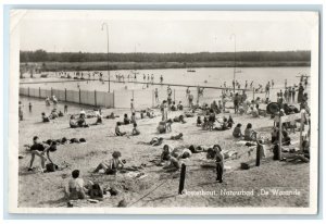 1948 Oosterhout Natuurbad De Warande Netherlands Beach Scene RPPC Photo Postcard