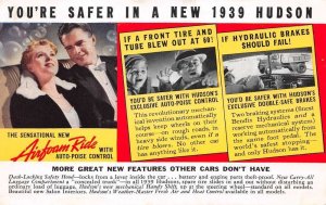 1939 Hudson Automobile Car Advertising Brake Safety Features Postcard AA67879