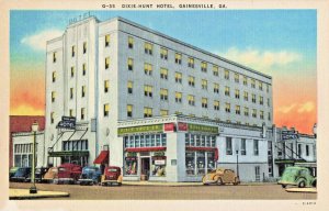 GA Gainesville Georgia-Dixie Hunt Hotel-Vintage Linen Postcard (E19)