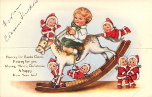 Whitney Santas,Die-Cut pop-Up Nimble Nicks,Rocking Horse,Christmas, Old Postcard