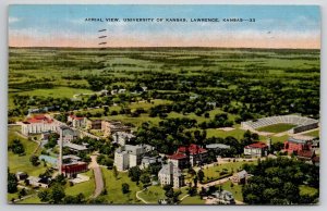 Lawrence Kansas Aerial View Kansas State University Postcard O24