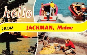 ME, Maine  JACKMAN Hello  BEACH PICNIC & VINTAGE BOATS Somerset County  Postcard