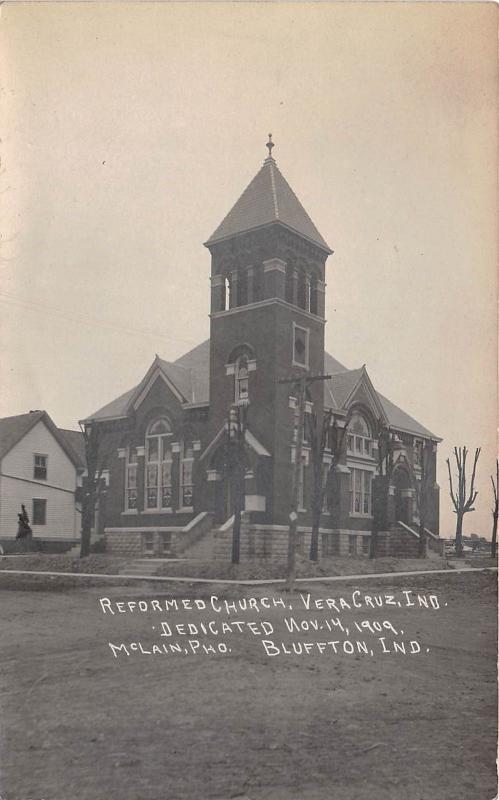 E39/ Vera Cruz Indiana In Real Photo RPPC Postcard c1910 Reformed Church