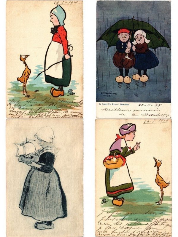 DUTCH FOLKLORE, 73 Mostly Artist Signed Vintage Postcards pre-1940 (L6210)