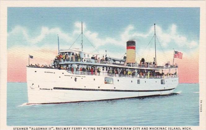 Michigan Mackinac Island Steamer Algomah II Railway Ferry Curteich