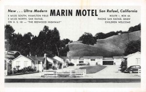 MARIN MOTEL San Rafael, CA US 101 Redwood Hwy Roadside c1940s Vintage Postcard