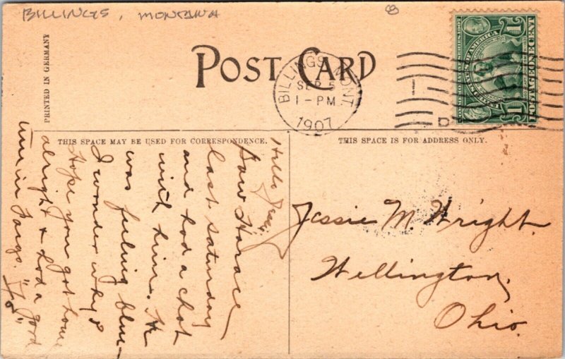 Hand Colored Postcard Parmley Billings Library in Billings, Montana