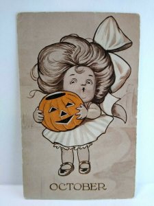 October Halloween Dodsworth Big Hair Girl Vintage Postcard AH Co Vintage 1908