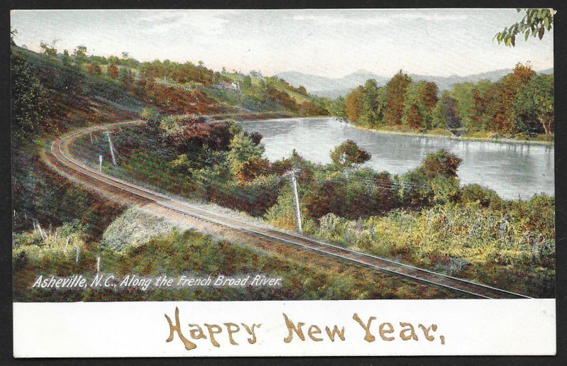 Railroad Tracks By French Broad River Asheville North Carolina Unused c1905