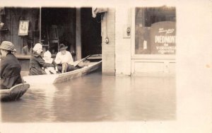 Flood Disaster Family in Canoe Store Piedmont Cigarettes Real Photo PC AA63057
