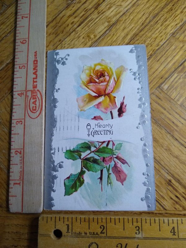 Postcard - Embossed Rose Print - A Hearty Greeting 