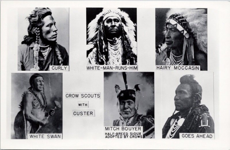 Crow Scouts with Custer Battlefield Museum Crow Agency MT RPPC Postcard H53