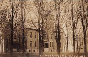 D11/ Constantine Michigan Mi Real Photo RPPC Postcard 1909 School Building