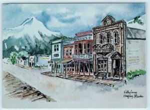 SKAGWAY, ALASKA ~ Street Scene Artist Signed Kathy Cooney c1980s - 4x6 Postcard