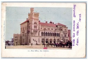 1906 Post Office Building Facade Horse Carriage San Antonio Texas TX Postcard