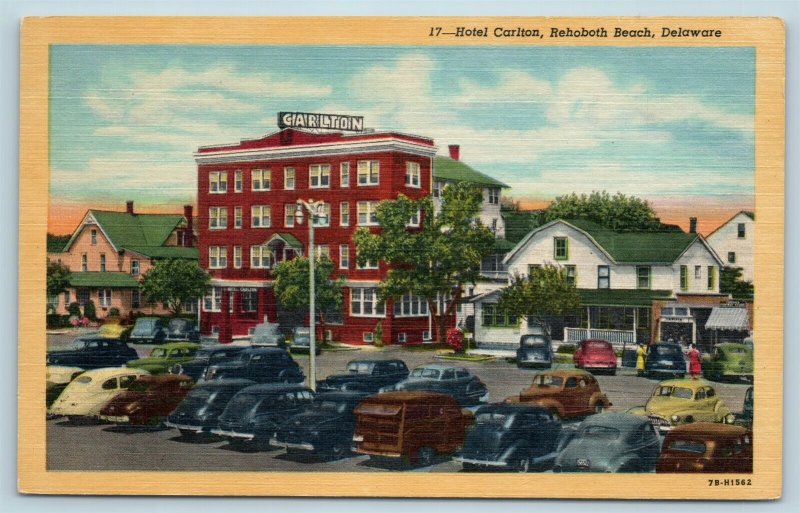 Postcard DE Rehoboth Beach Delaware Hotel Carlton Old Cars #2 X5