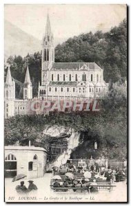 Old Postcard Lourdes Grotto and Basilica