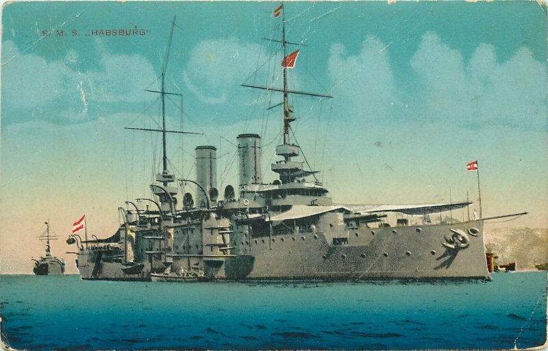 Vintage Postcard; S.M.S. Habsburg, AustroHungarian Navy Battleship