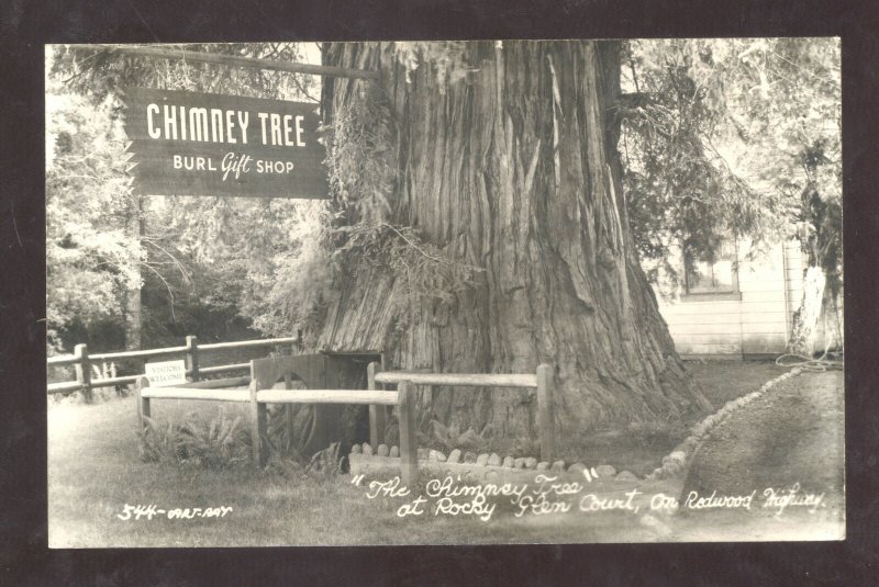 RPPC REDWOOD HIGHWAY CALIFORNIA CHIMNEY TREE VINTAGE REAL PHOTO POSTCARD