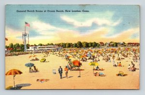 General Beach Scene Ocean New London Connecticut CT Linen Postcard PM Cancel WOB 