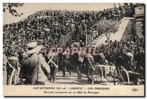 Postcard Old Death la Liberte The Catastrophe funerals coffins transported on...