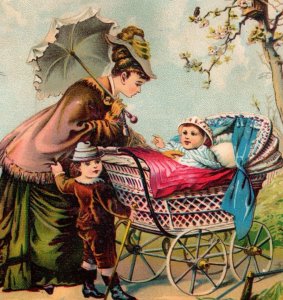 1880s Large Union Pacific Tea Co. Mom & Children Carriage Branch List #6F