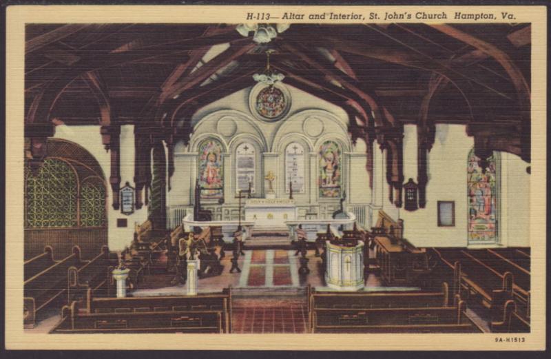 Interior,St John's Church,Hampton,VA Postcard