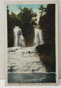 Watkins Glen New York Twin Falls Lower Hector on Seneca Lake Postcard C10