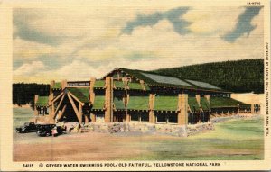 Vtg Geyser Water Swimming Hole Old Faithful Yellowstone National Park Postcard
