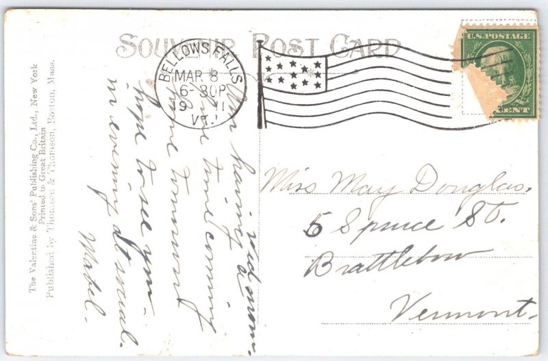 Vintage Old Toll Bridge Bellows Falls Vermont Linen Postcard 1911