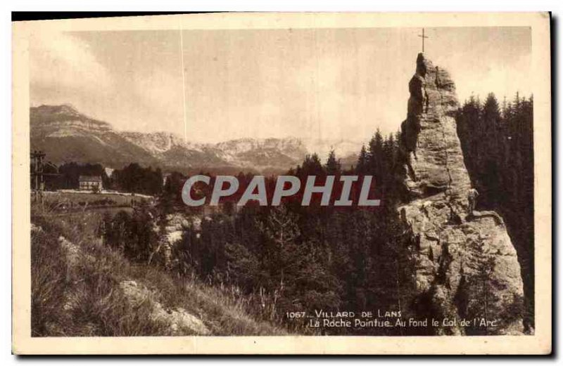 Old Postcard Villard de Lans Roche Pointed at the Col de l'Arc background