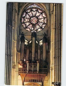 Postcard Grandes orgues et rose nord, Cathedrale de Reims, France