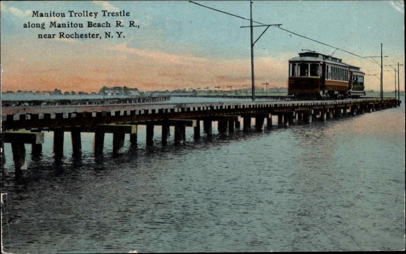 Rochester New York NY Manitou Trolley Trestle c1910 Vintage Postcard