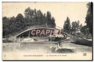 Postcard Old Boat Peniche Chalons sur Marne The bridge and canal