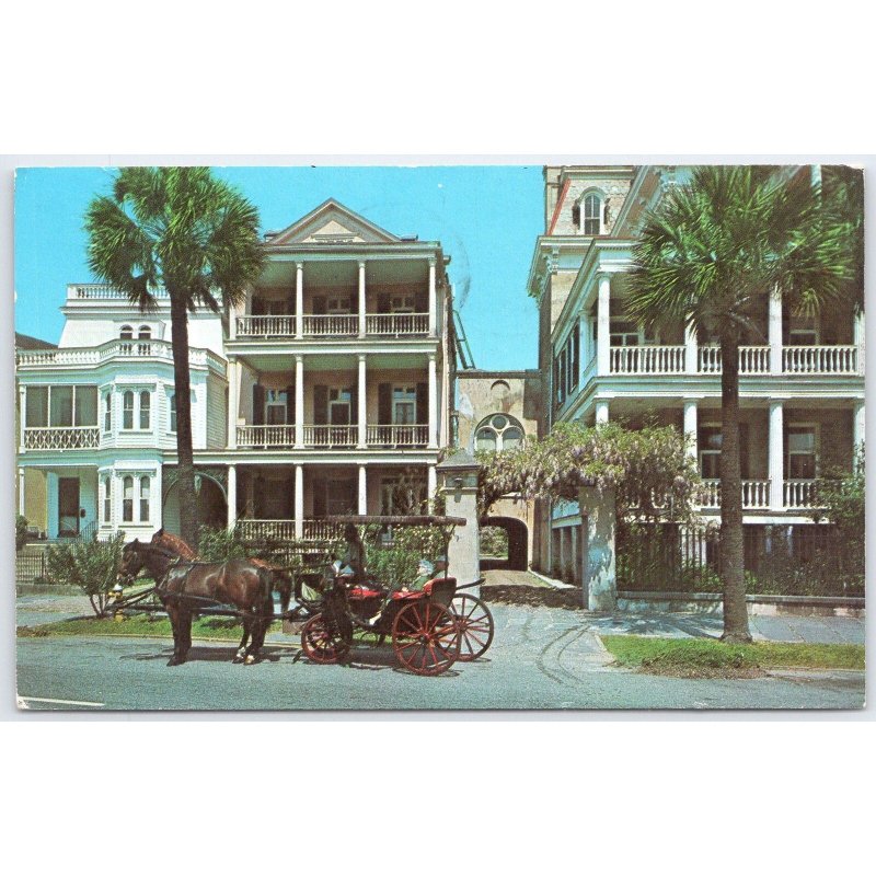 Postcard South Battery Homes Charleston SC Victorian Style 1966